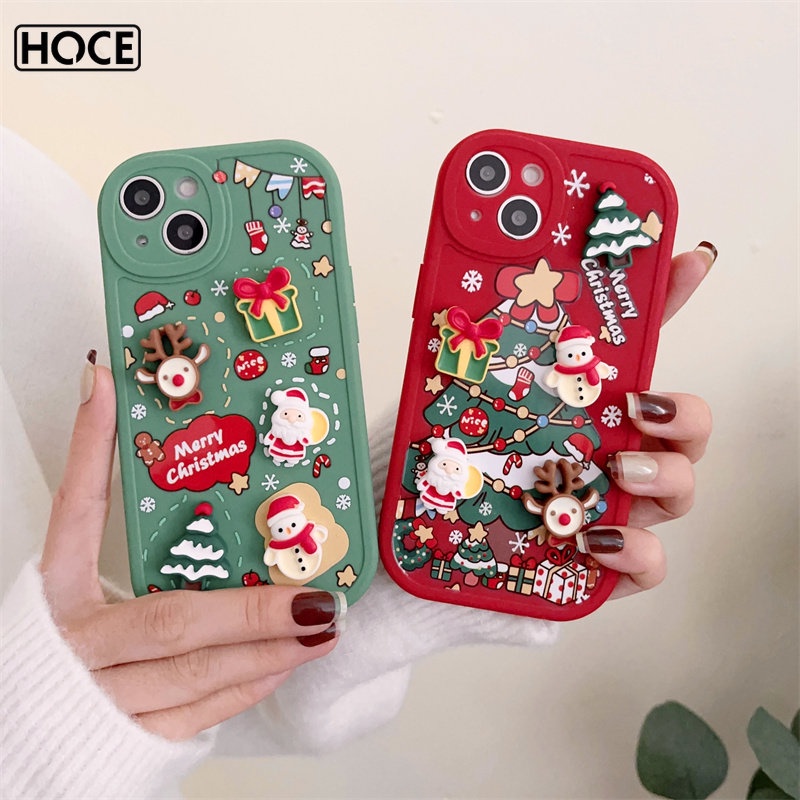 Ốp Điện Thoại Hình Ông Già Noel Tuần Lộc Giáng Sinh 3D Cho iPhone 14 13 12 11 Pro Max X XR XS Max 7 8Plus