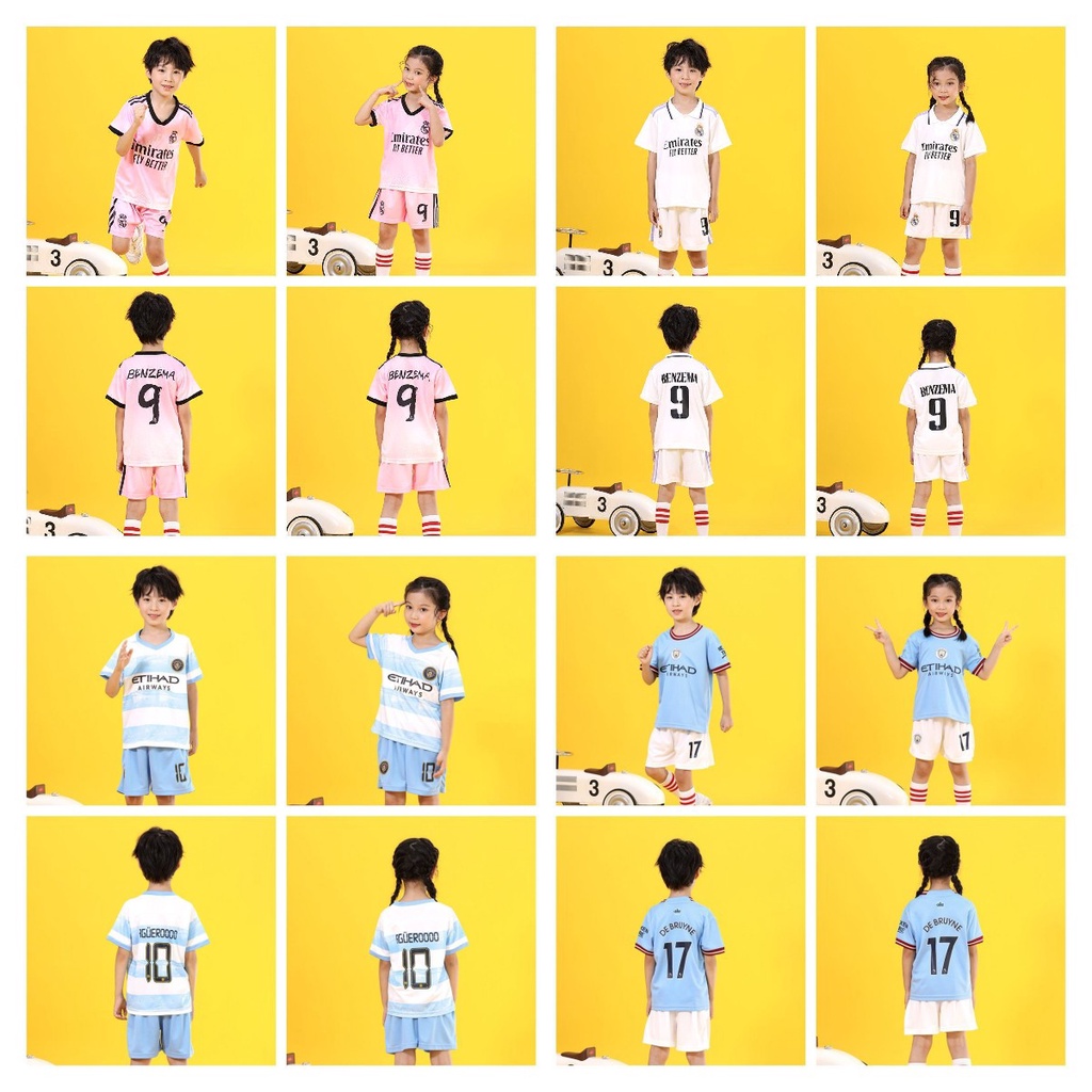 Bộ Quần Áo Bóng Đá Tay Ngắn Real Madrid Manchester City Thoáng Khí Nhanh Khô Cho Bé