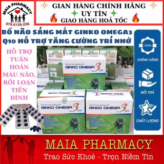 Viên Uống Bổ Não Sáng Mắt GINKO OMEGA3 Q10 Hỗ Trợ Tuần Hoàn Máu Não Tăng Cường Trí Nhớ Thị Lực Hộp 100 Viên BPC03
