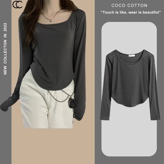 Áo phông nữ thun tay dài cổ chữ U COCOCOTTON loại 1 cao cấp CC10