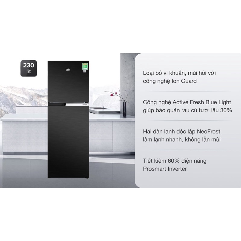 Tủ lạnh Beko Inverter 230 lít RDNT251I50VWB ( Hàng trưng bày mới 99%)