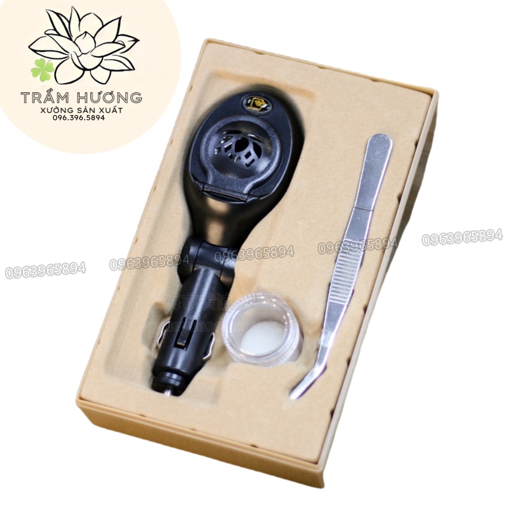 Tẩu Điện xông trầm xe ô tô, hai mức độ nhiệt nóng - Hàng cao cấp loại VIP, Lư điện  - Full bộ phụ kiện hộp đựng và muỗng