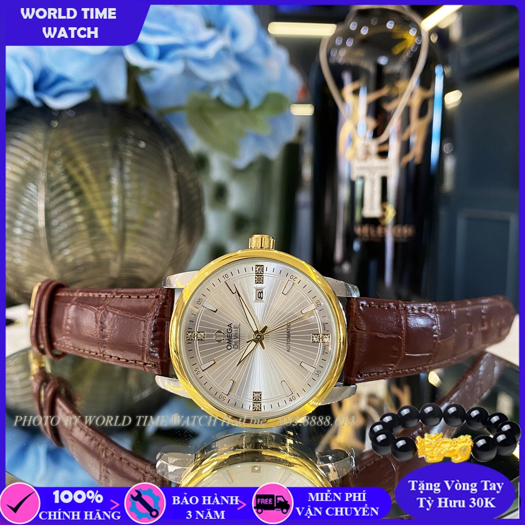 Đồng hồ nam Omega DM778SWA dây da cao cấp , full box, thẻ bảo hành 3 năm toàn quốc, kính sapphire chống xước chống nước