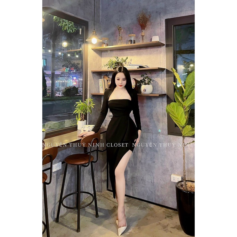 Váy đầm nữ dáng ôm body cổ tây bèo hông tay dài cực xinh và không kém phần sang chảnh