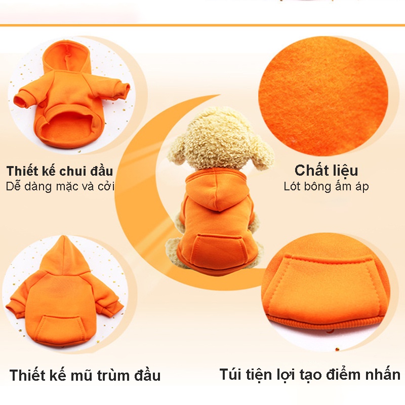 Quần áo cho chó mèo hoodie màu hồng mùa đông lót nỉ bông ấm áp