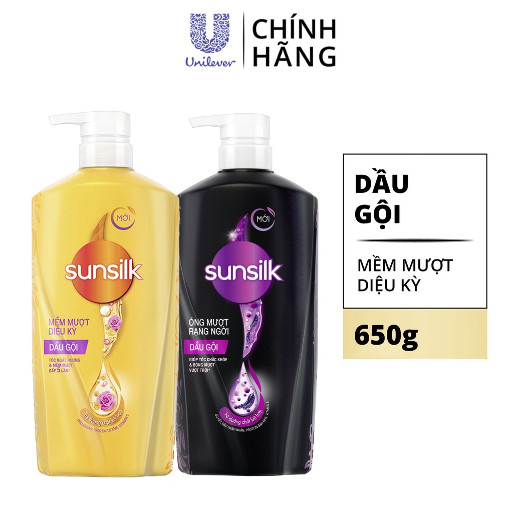 Dầu gội Sunsilk 650g làm sạch và mềm mượt tóc gấp 5 lần, cho mái tóc ngát hương suốt 48h