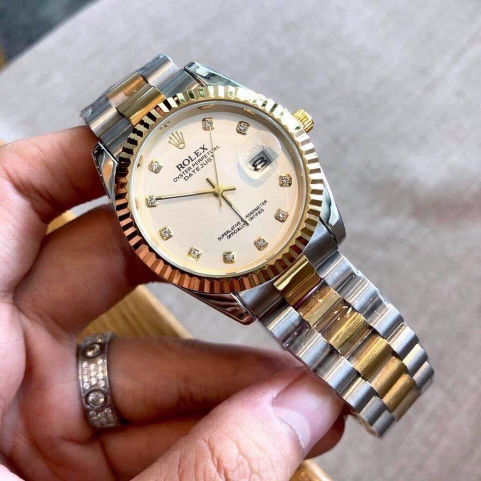Siêu Phẩm  Đồng hồ nam Rolex - viền Băm mạnh mẽ nam mính dây kim loại chống nước