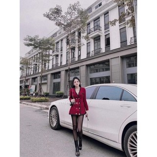 Váy nhung cổ V cúc ngọc LT88