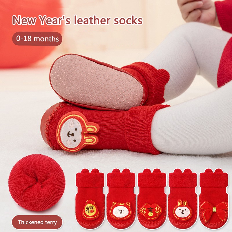 Vớ Da Dày Dặn Chống Trượt Họa Tiết Hoạt Hình Thời Trang Thu Đông Cho Bé