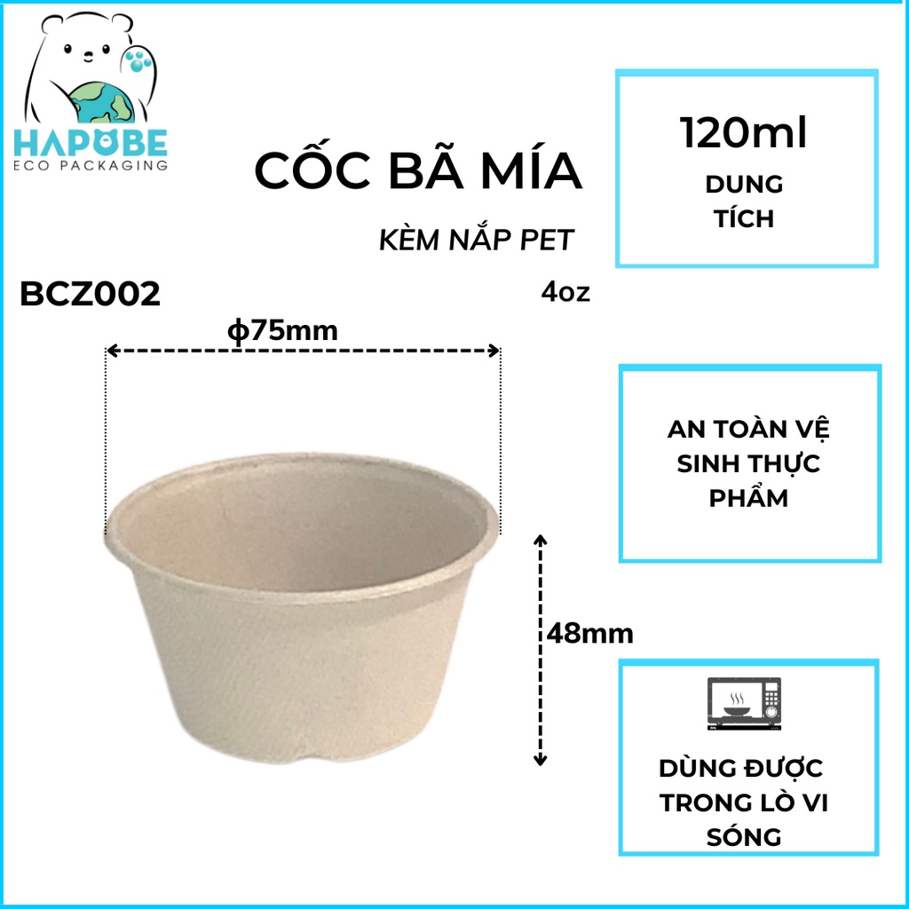 Combo 100 hũ bã mía 140ml, 4oz đựng sốt, trân châu....mang đi