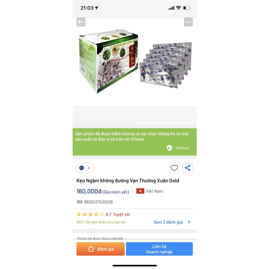 Viên ngậm ho không đường vạn thường xuân gold - Hộp 100 viên