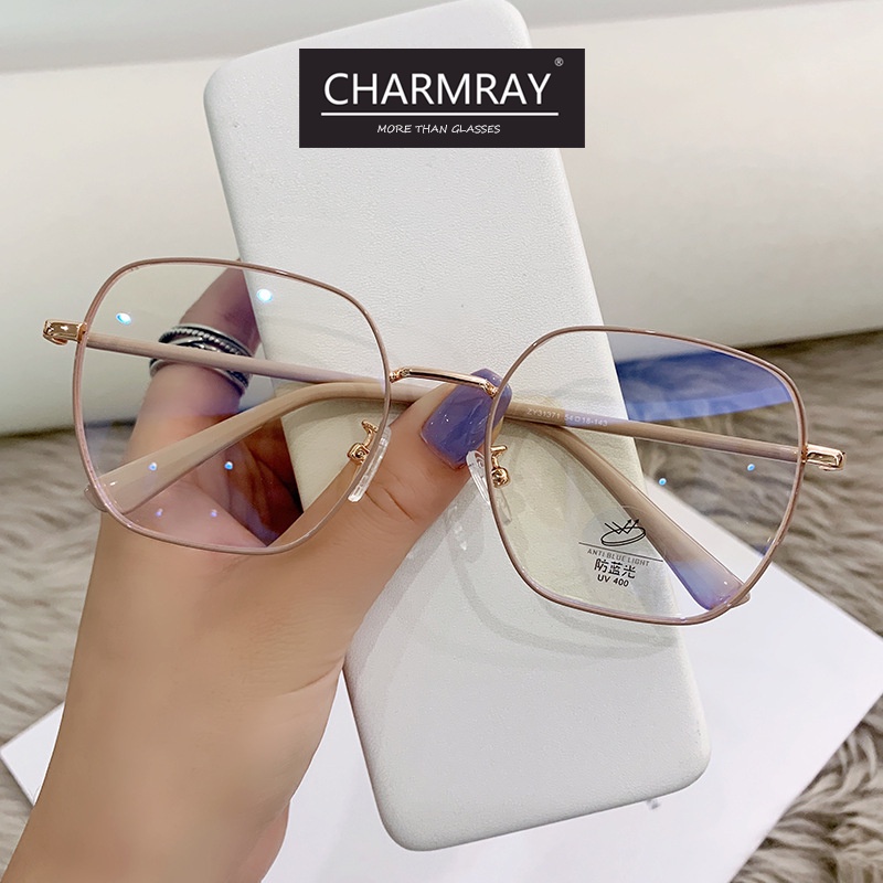 Mắt kính CHARMRAY gọng vuông bằng kim loại chống bức xạ phong cách retro dành cho nữ