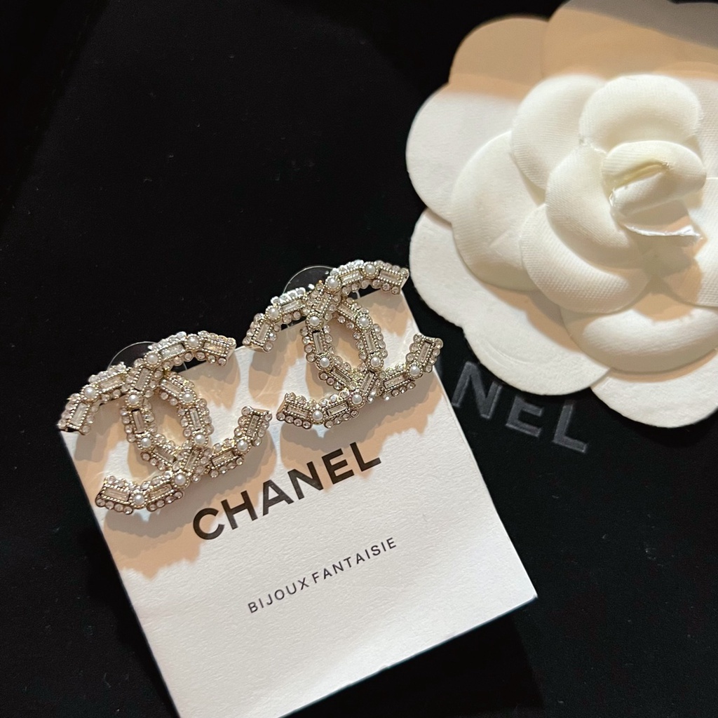 Bông Tai Mạ Bạc 925 Hình Chữ C Đính Ngọc Trai Thời Trang