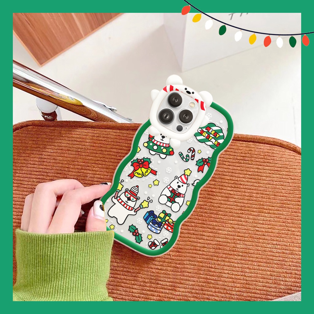 Ốp điện thoại iphone viền gấu lượn sóng Happy Noel 6/6plus/6s/6splus7/7plus/8/8plus/x/xr/xs/11/12/13/pro/max/plus/promax
