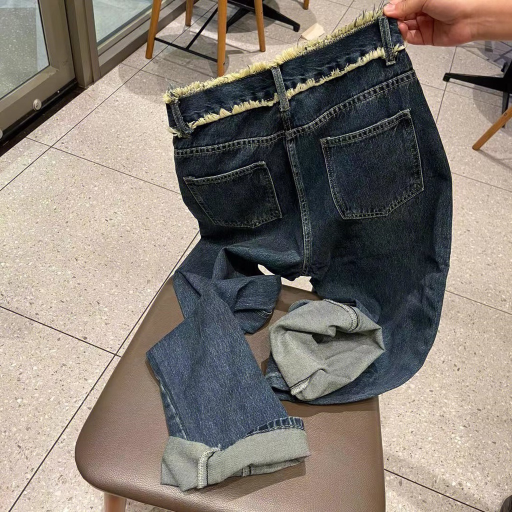 Xiaozhainv Quần Jean Dài Lưng Cao Ống Rộng Thời Trang Cá Tính Cho Nữ