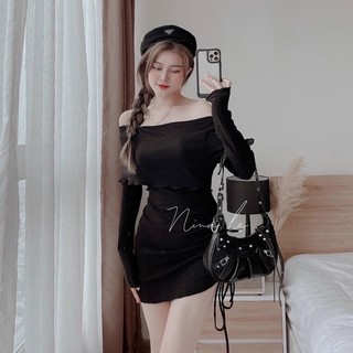 ĐẦM BODY ĐŨI XỐP TRỄ VAI DÂY RÚT SƯỜN TÔN DÁNG( HÀNG CHẤT ĐẸP)