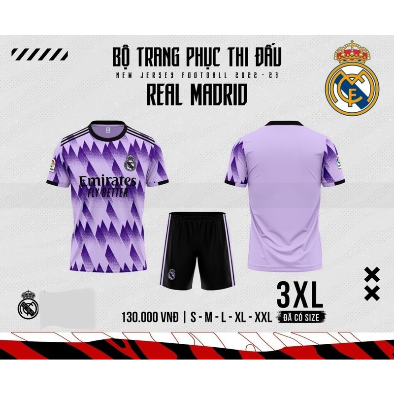 Bộ Quần Áo Bóng Đá Real Madrid - tím 2022-2023