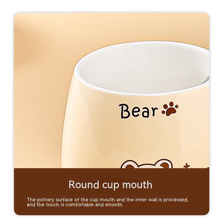 Cốc Uống Nước Bằng Sứ Có Nắp Đậy Và Muỗng Họa Tiết Gấu Hoạt Hình Sáng Tạo