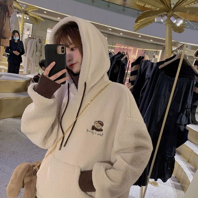 Áo Sweater Lông Cừu Dày Dặn Chui Đầu Dáng Rộng Thời Trang Thu Đông