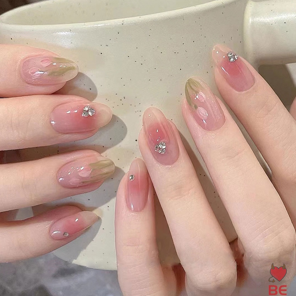 Set móng tay giả YADORNOS họa tiết hoa tulip không mùi an toàn tiện dụng cho phụ nữ mang thai