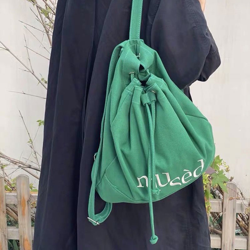 Mischa Ba Lô canvas Dây Rút Sức Chứa Lớn Màu Trơn Dày Dặn Phong Cách Cổ Điển Thời Trang