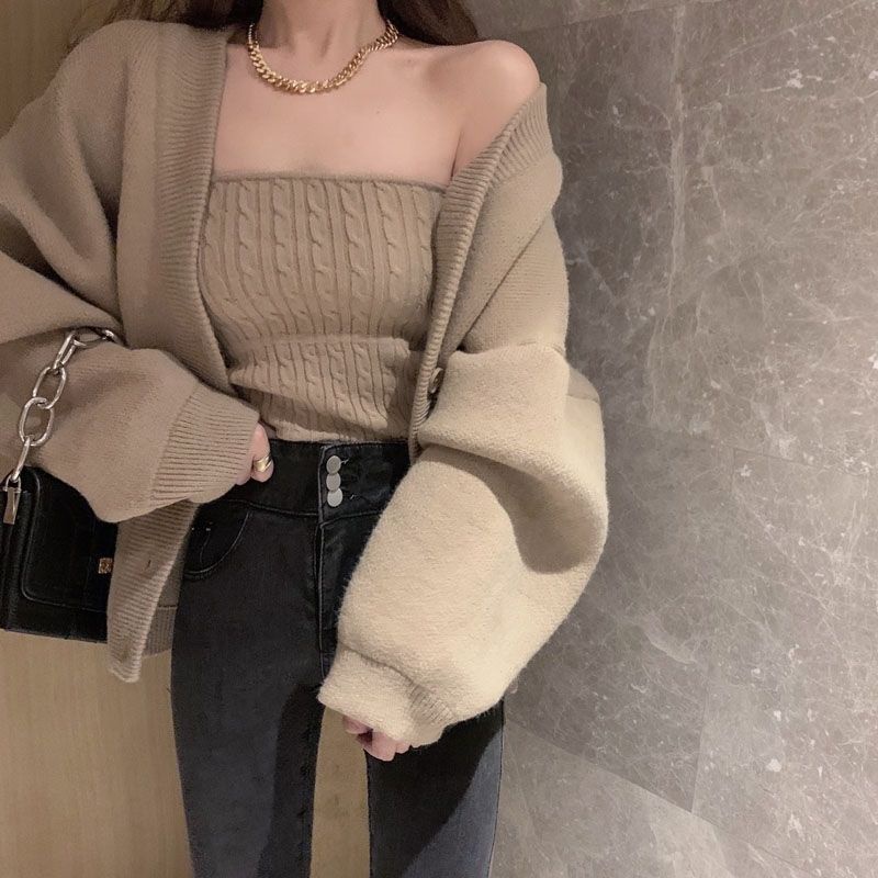 Set áo khoác len cardigan kèm áo len ống (ảnh thật ở cuối)