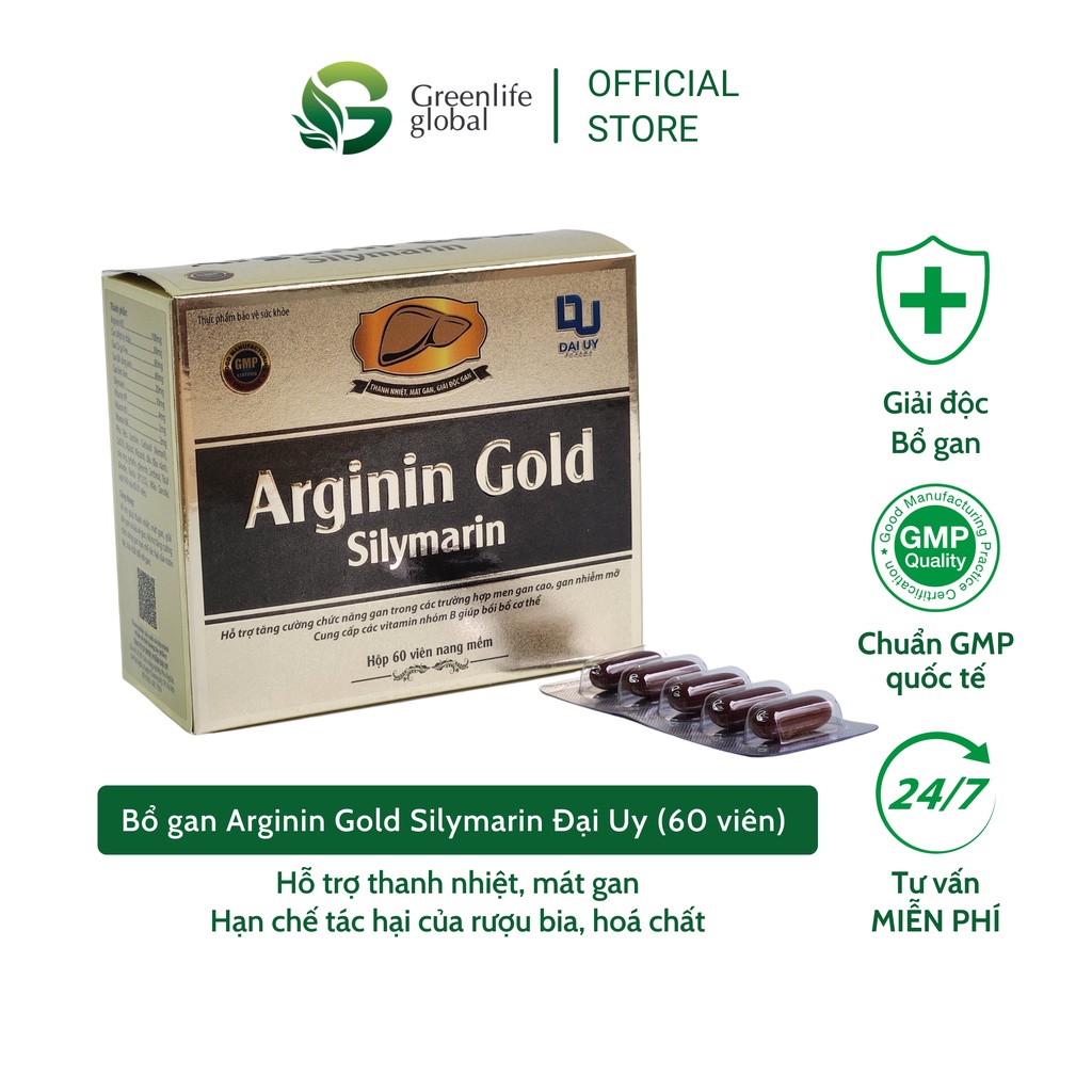 Bổ gan Arginin Gold Silymarin Đại Uy thải độc gan, thanh nhiệt cơ thể, tăng cường chức năng gan (hộp 60 viên)