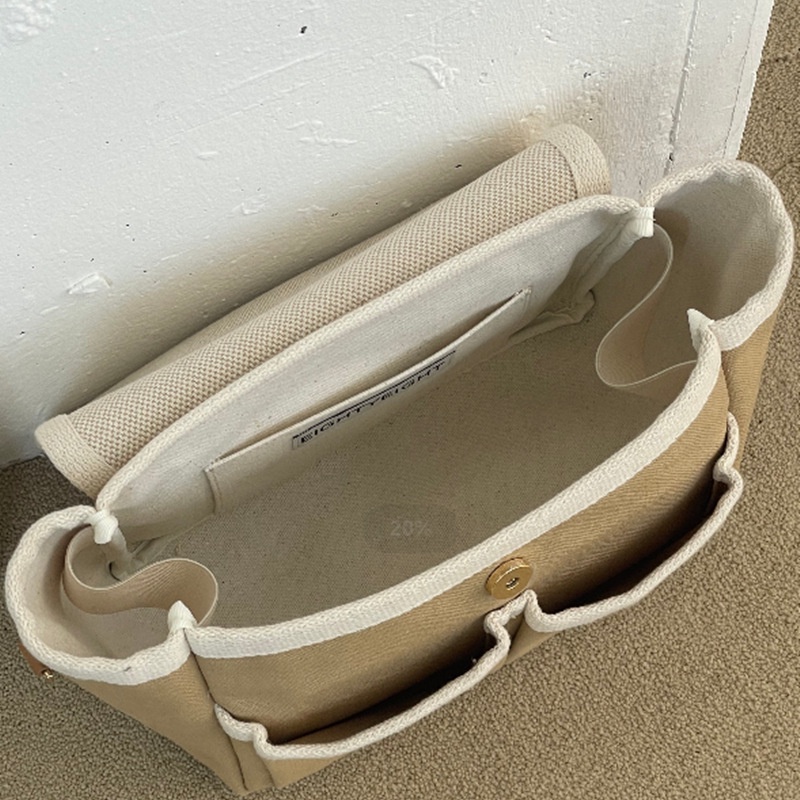 Túi Đeo Chéo Vải canvas Ghép Mảnh Đơn Giản Phong Cách Hàn Quốc Cho Nữ