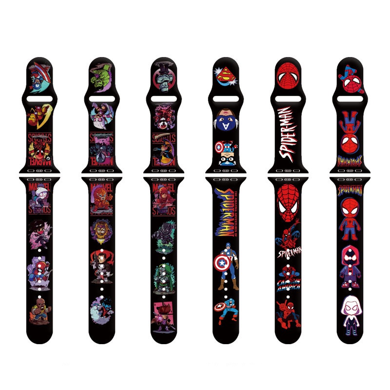 Dây Đeo Silicon Họa Tiết Người Nhện Marvel 45mm 44mm 40mm 42mm 41mm Cho Apple Watch SE765432 Vòng Đeo Tay Cho Dòng iWatch