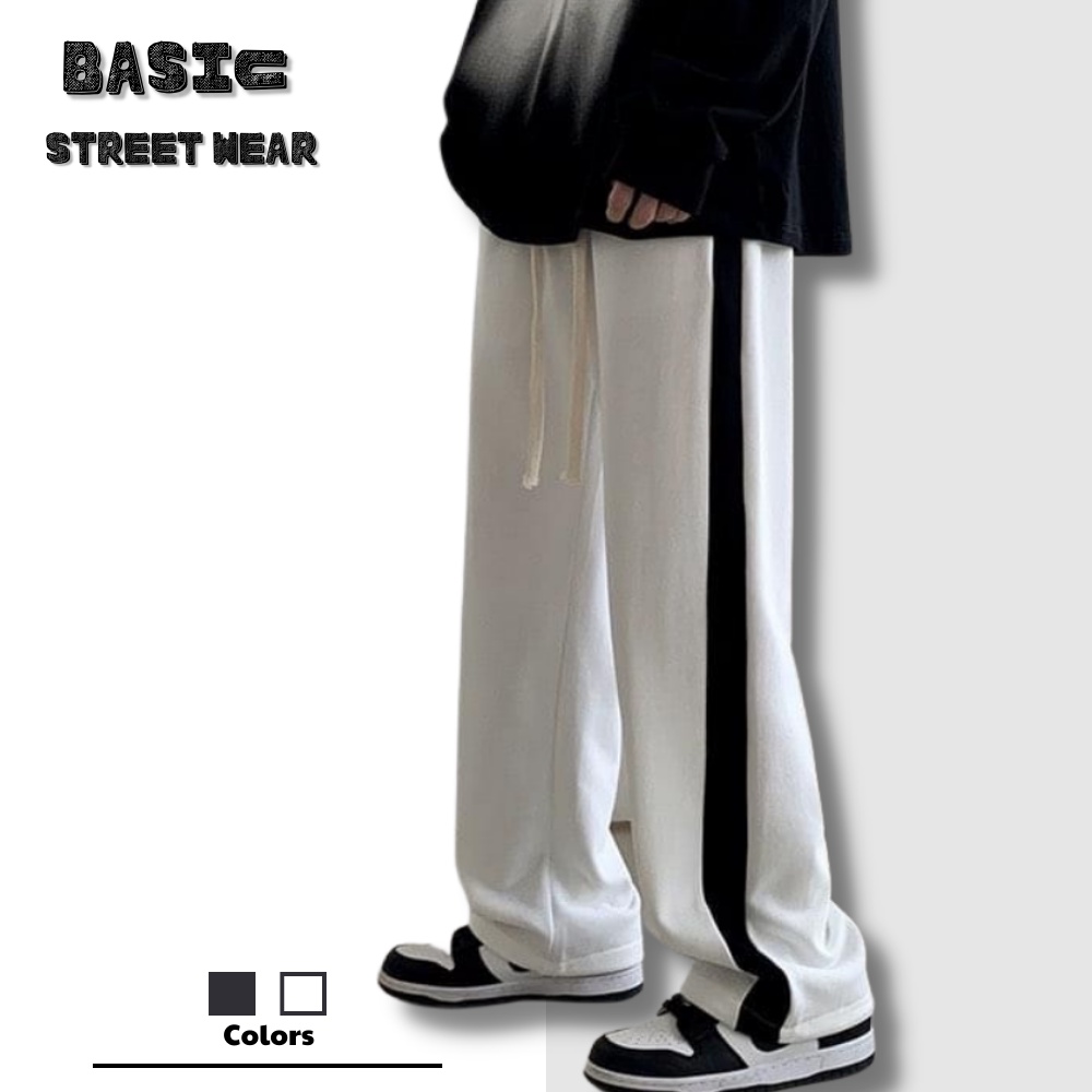 Quần Ống Rộng Track Pants 1 Sọc Trắng Đen Basic Streetwear Nam Nữ Chất Poly Thể Thao Ulzzang Thoải Mái Thoáng Mát-QPL01