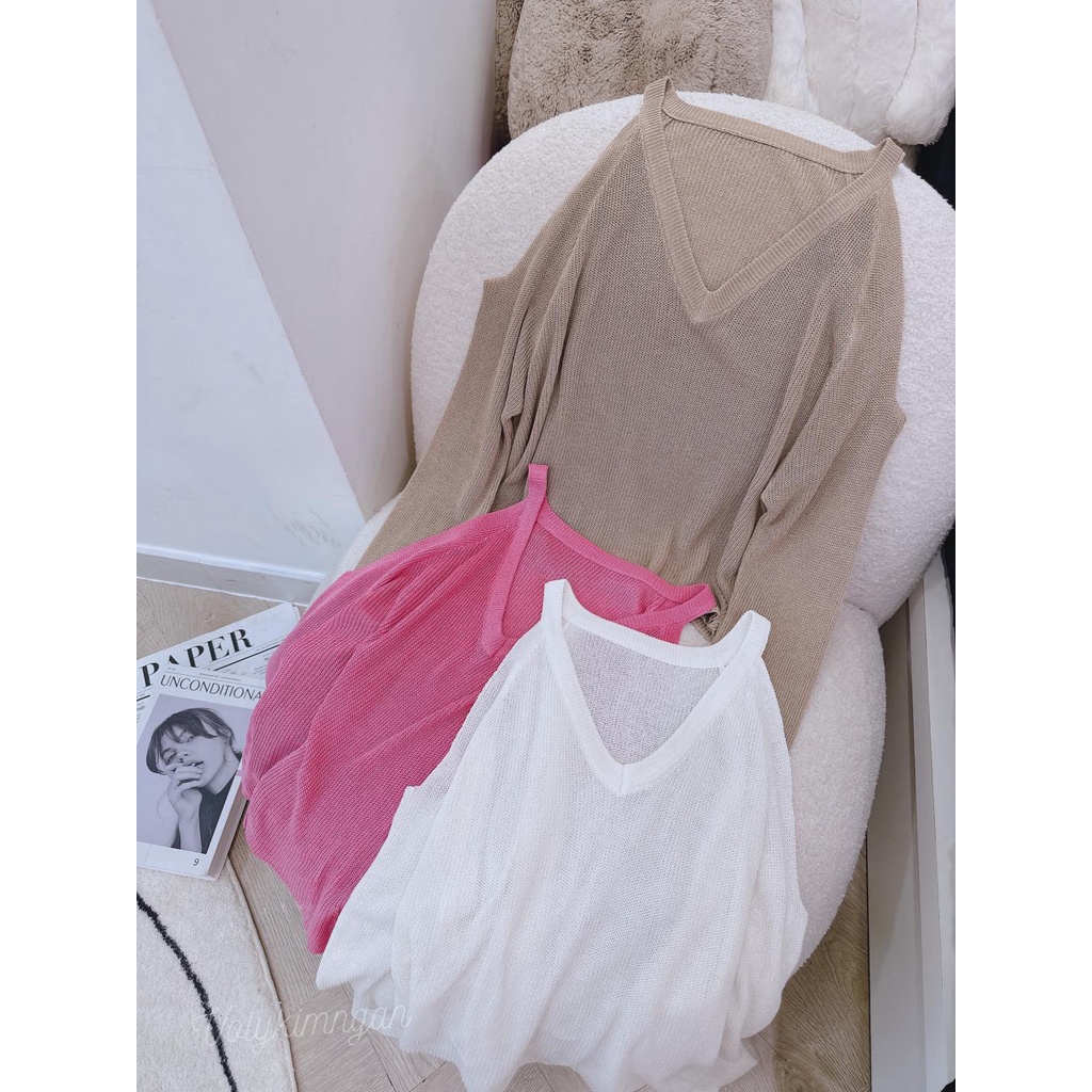 Áo khoét vai len tay dài