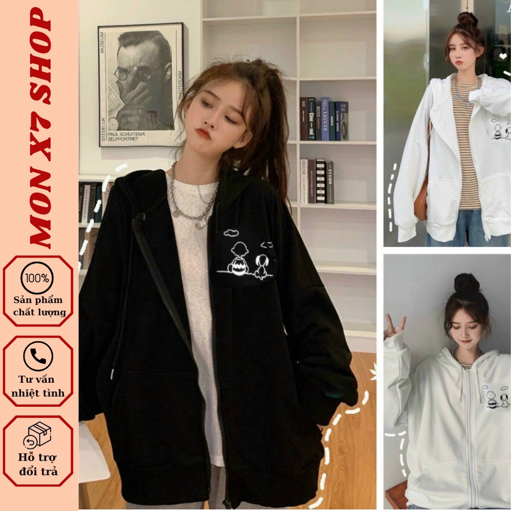 Áo khoác hoodie unisex có nón họa tiết đơn giản siêu đẹp hai màu đen trắng