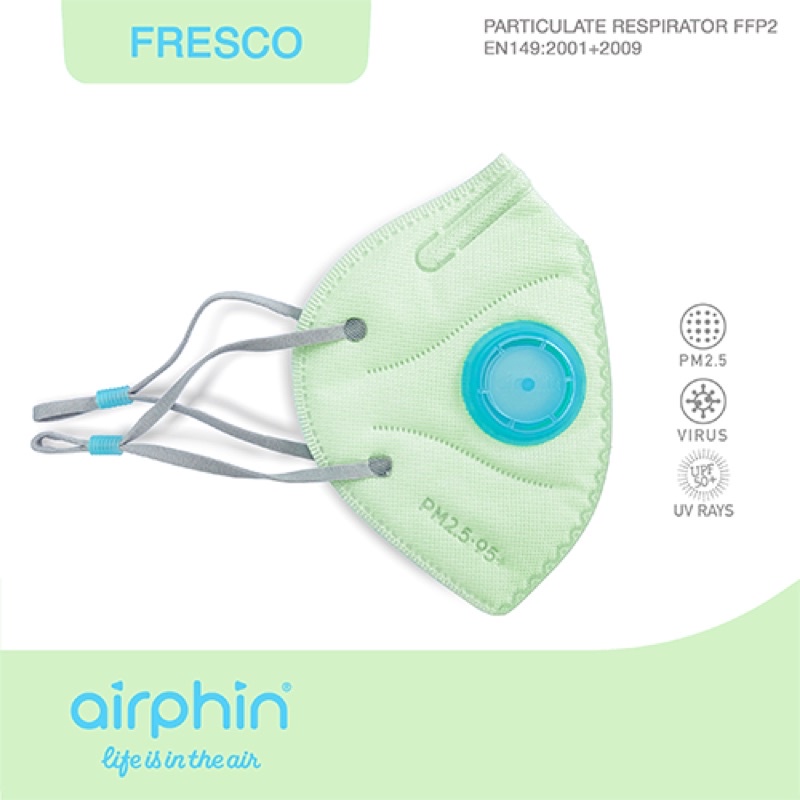 Khẩu trang Airphin FFP2 COMBI Fresco (Xanh bạc hà van xanh da trời) - Size S - 29k/c