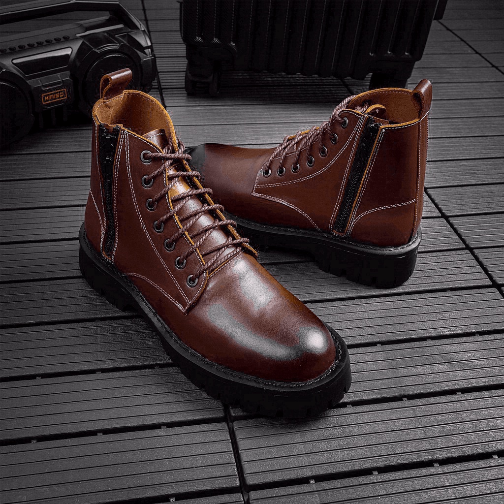 Giày Da Nam AROTI Combat Boots Zip Cao Cổ Chất Da Bò Đẹp Cao Cấp,Đế Khâu Chắc Chắn, Tăng Chiều Cao 5cm Đủ size G610-N
