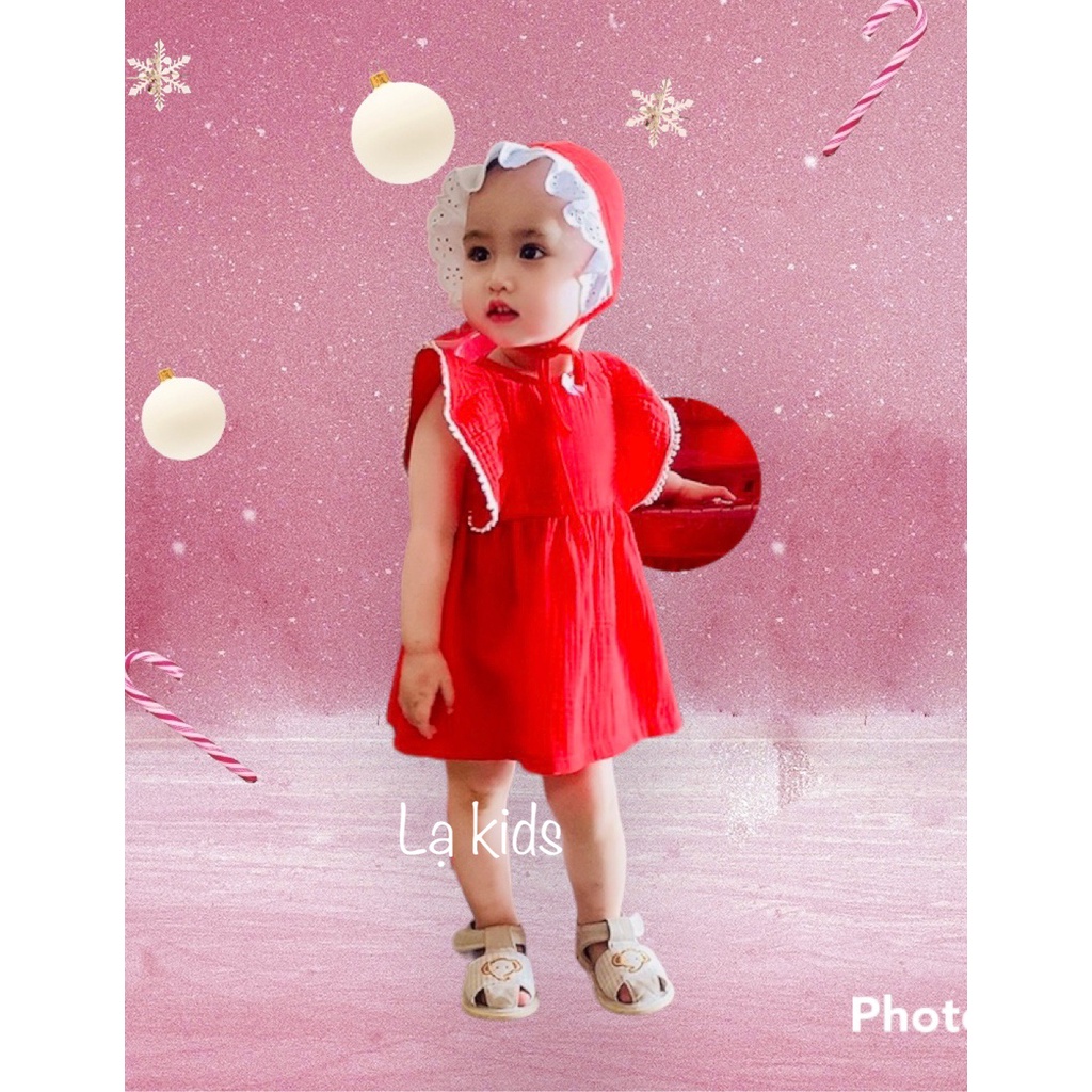 Đầm đỏ Noel, Tết cho bé gái,  , chất liệu xô muslin mềm mịn