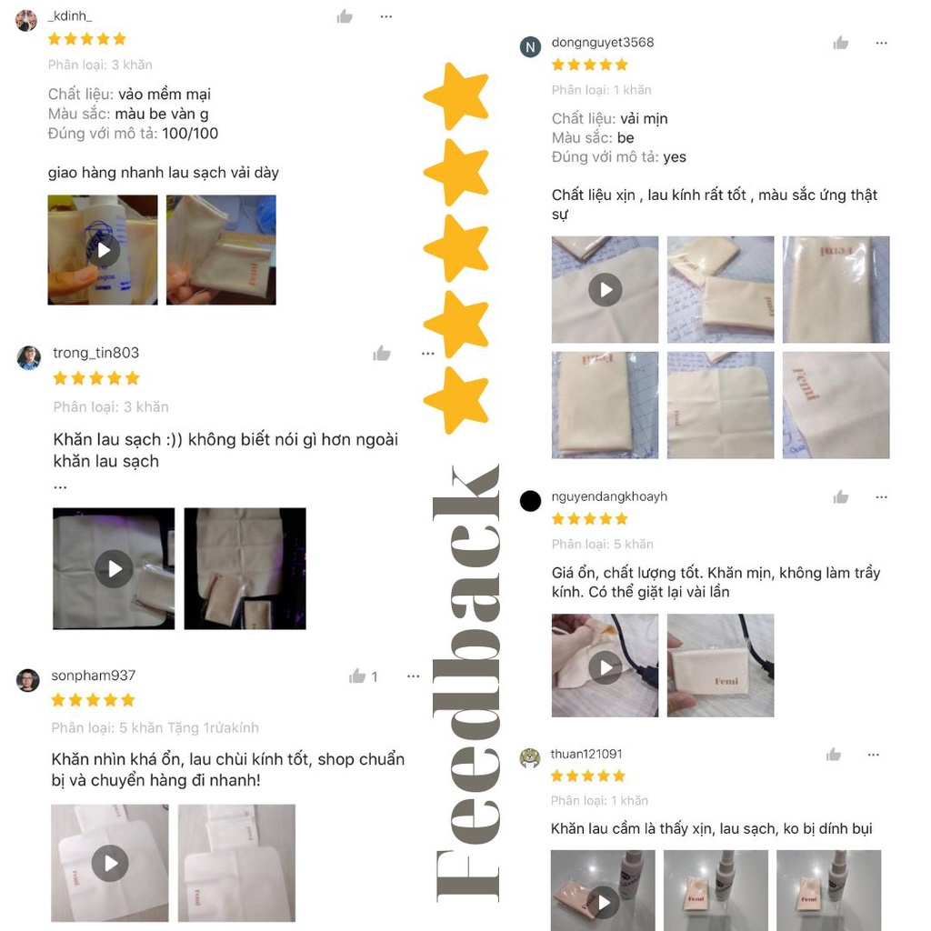 Khăn lau kính Femi micro fiber cao cấp, khăn lau lens máy ảnh, màn hình điện thoại