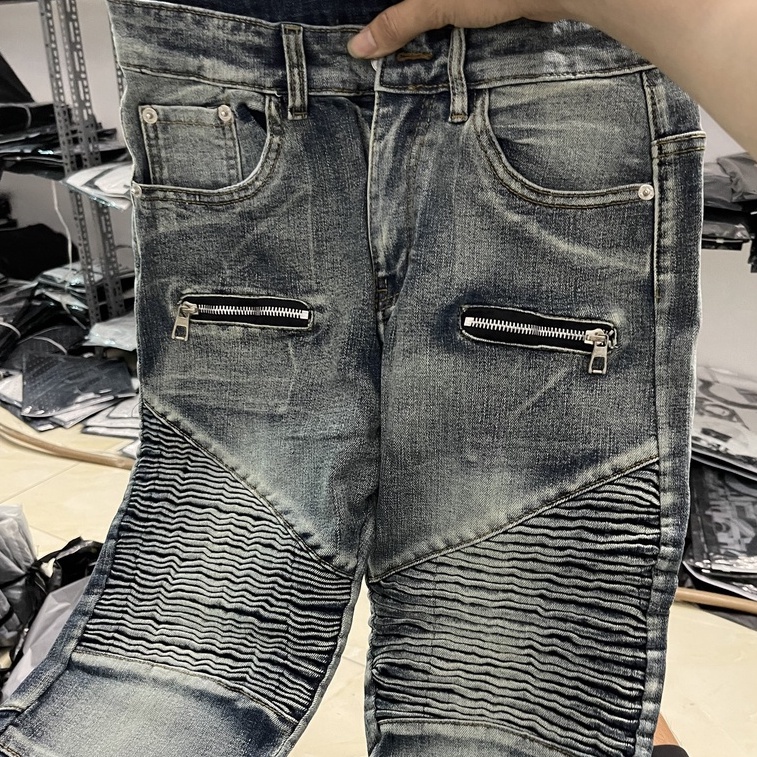 Quần Jeans Batman, Quần Jeans Đính Đá Quần Vá Da ARMI Chất Đẹp Co Dãn 4 Chiều Không Phai Màu