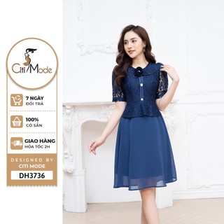 Đầm công sở CITI MODE FASHION thiết kế dáng xoè peplum xanh phối thân ren DH3736