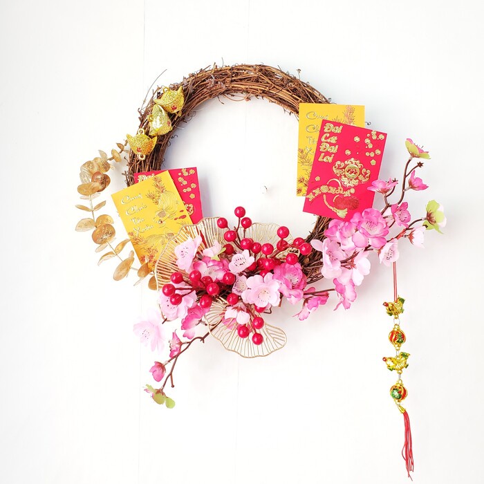 Vòng hoa đào trang trí tết H22