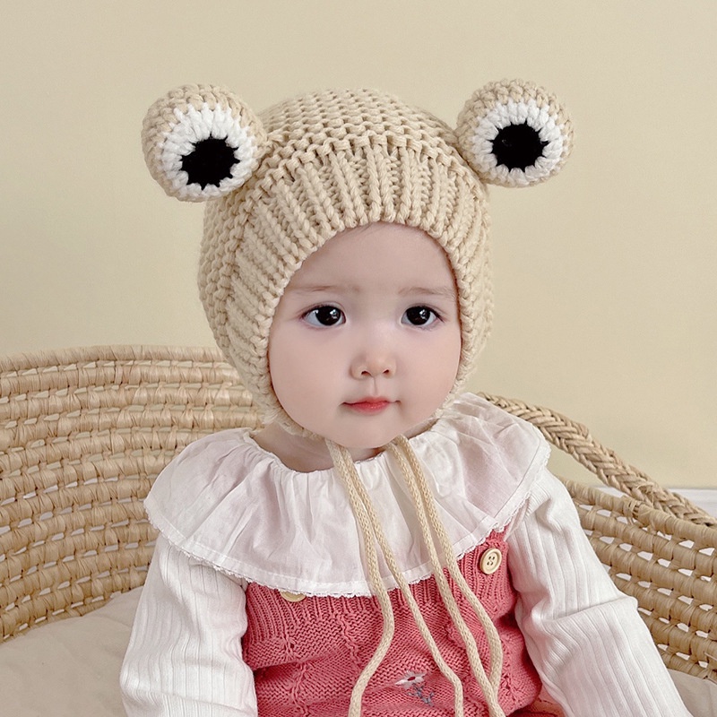 Mũ Len Dệt Kim Giữ Ấm Tai Hình Ếch Hoạt Hình Thời Trang Thu Đông Cho Bé