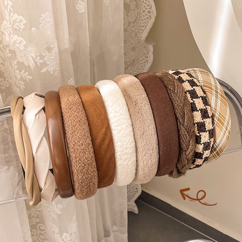 Băng Đô Cài Tóc Bản Rộng Màu Nâu Cà Phê Thời Trang Hàn Quốc 2022