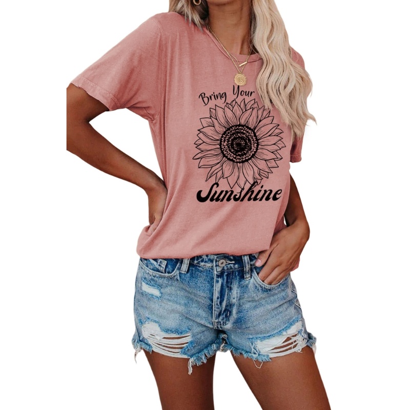 Áo Thun Tay Ngắn In Hình Hoa Hướng Dương Dễ Thương Cho Nữ