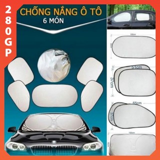 bộ 6 tấm rèm che nắng kính ô tô tráng bạc, set 6 món chắn khung đàn hồi, gấp gọn