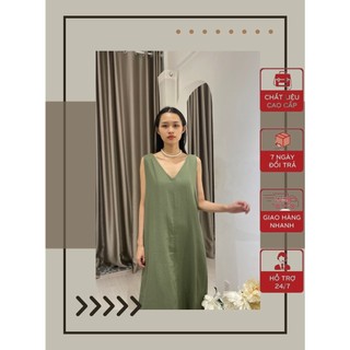 Đầm Maxi dáng suông nữ vải Linen cổ tim trước sau basic [XÍN - Fashion Design]