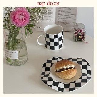 Đĩa sứ, cốc gốm sứ hoạ tiết caro siêu trendy, chất liệu cao cấp, Ceramic Checkered Mug Plate