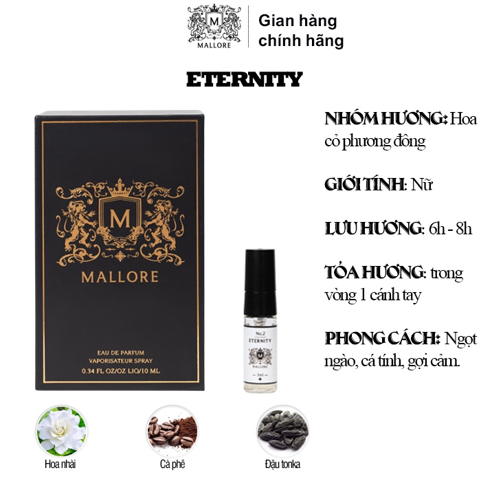 Nước hoa nữ Mallore Enternity cá tính, ngọt ngào. Nước hoa mini gợi cảm 3ml dạng xịt tiện lợi