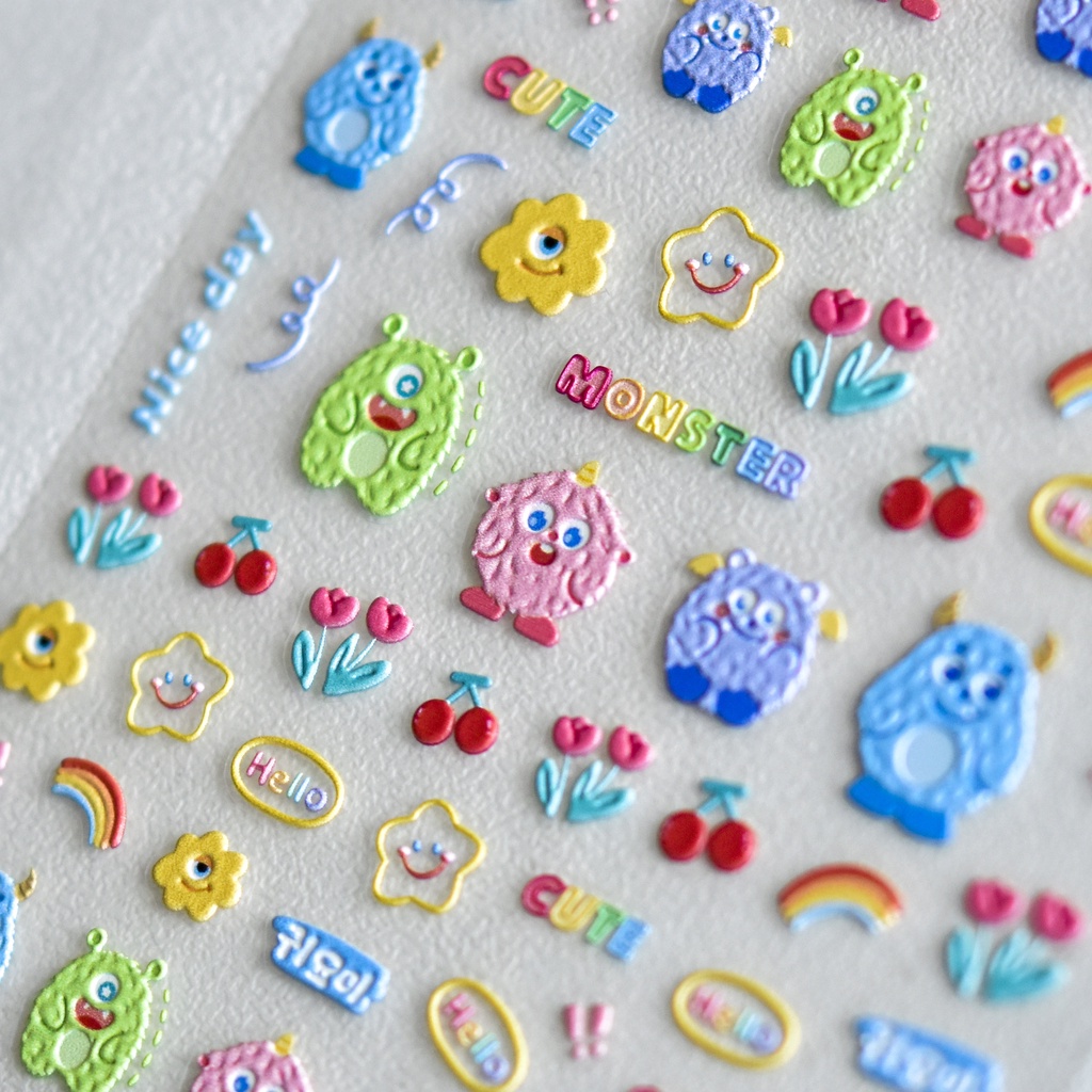 Miếng Dán Trang Trí Móng Tay Hình Quái Vật 5D Dễ Thương to2387