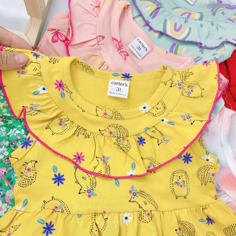 Váy thun cotton bèo cổ VNXK bé gái