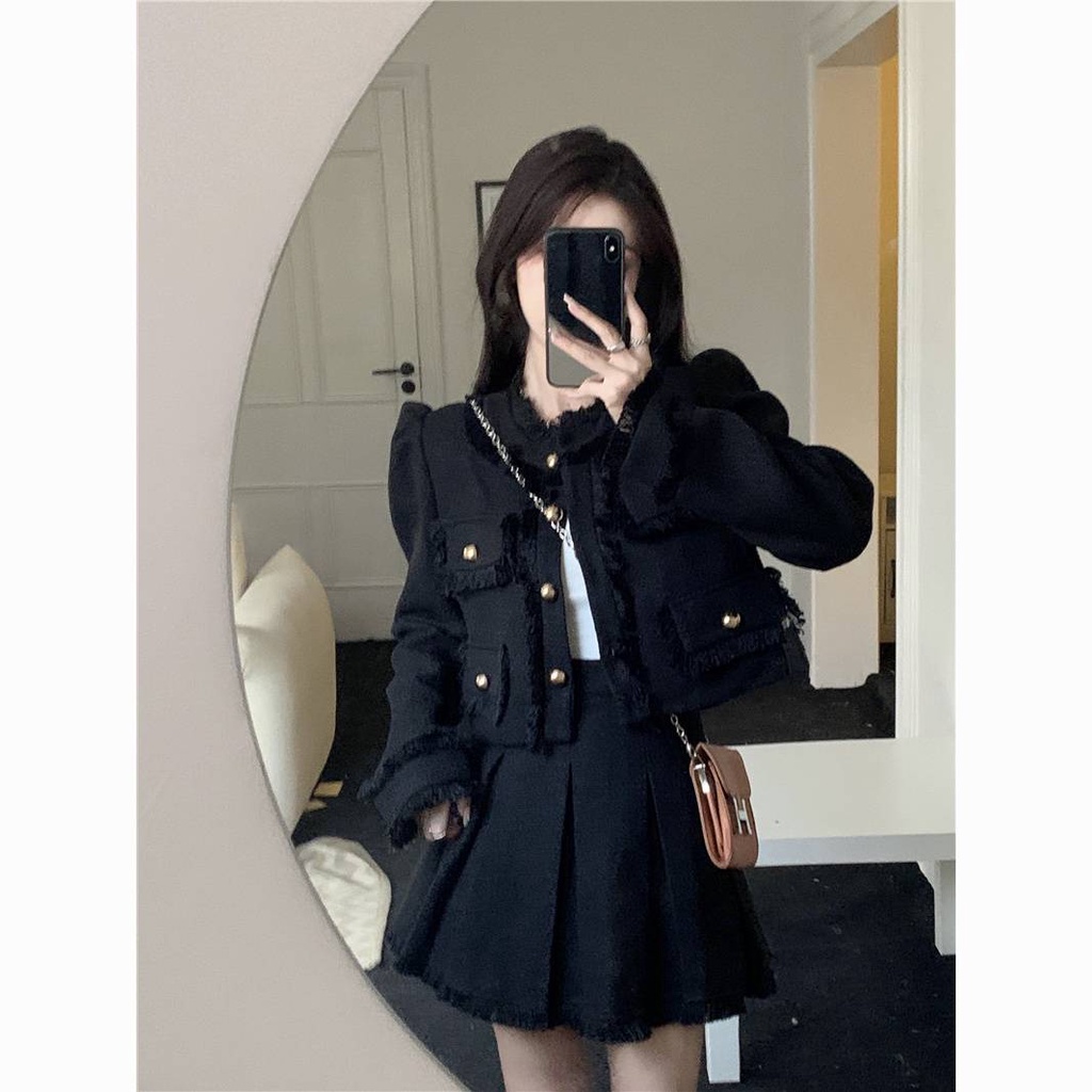 Áo dạ tweed áo khoát nữ áo ấm nữ Áo Khoác Ngắn Dáng Rộng Tay Dài Thiết Kế Tua Rua Phong Cách Thu Đông Mới 2022 Cho Nữ