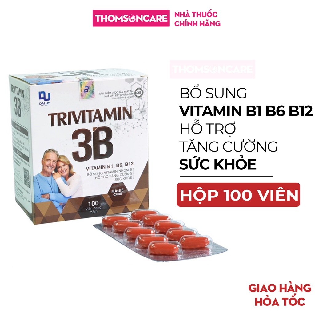Bổ sung Vitamin B1 B6 B12 tổng hợp Đại Uy - TriVitamin 3B giúp tăng đề kháng, giảm mệt mỏi - Hộp 100 viên nang mềm